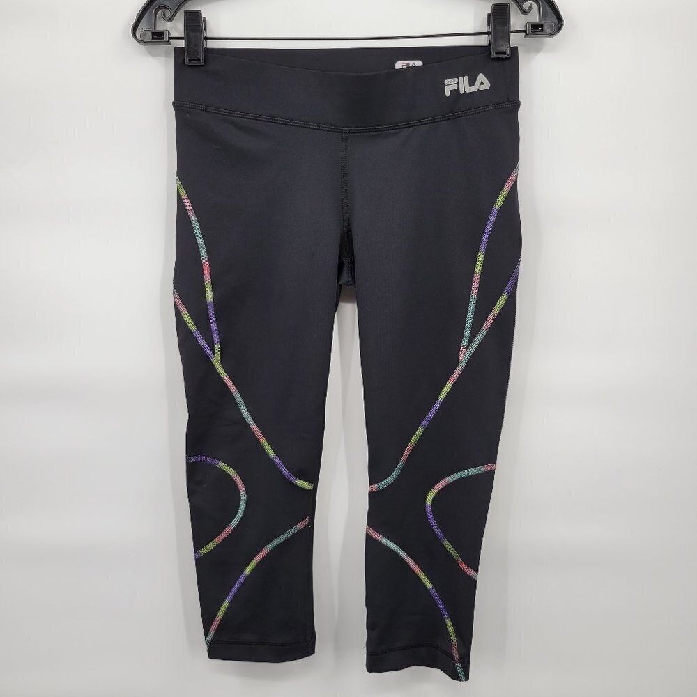 Fila Sport Women Black Athleisure Mid Rise Active0 Crop Leggings Size XS